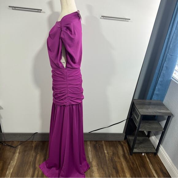 Tanya Taylor Size 12 Purple Elegant Ruched Cut Out Side Slit Nami Gown Dress - Picture 7 of 16
